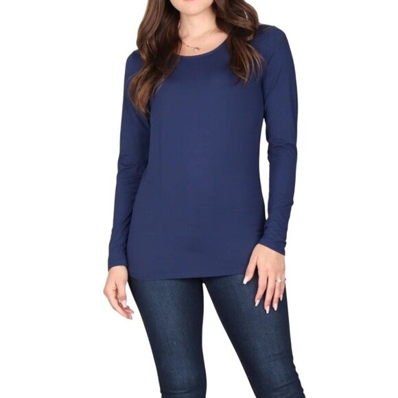 Lildy Long Sleeve Scoop Neck Tee Womens S M Super Soft Blue - Picture 1 of 5